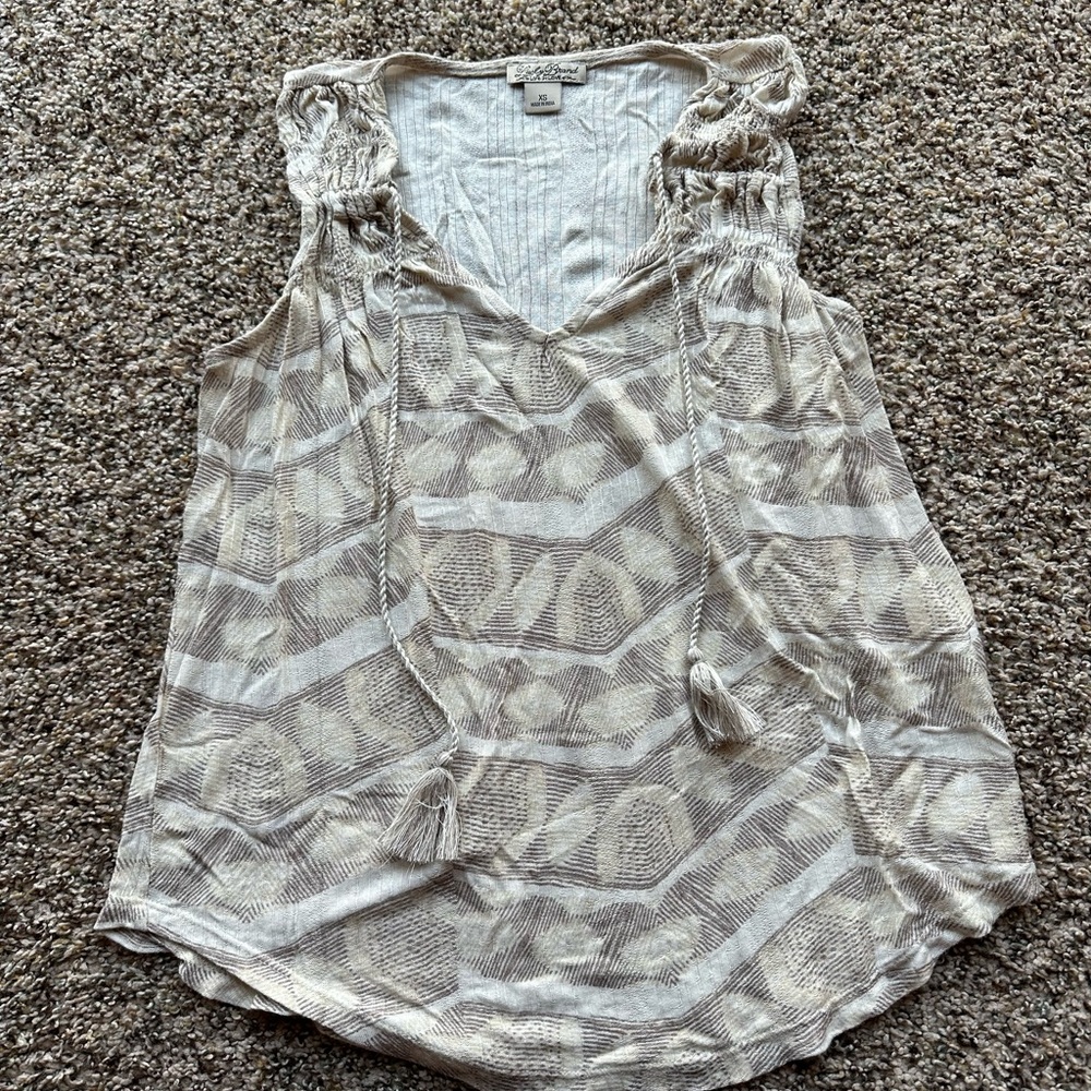 Lucky Brand Geo Smocked Tank Top Womens XS Beige Flowy Beach Slouchy